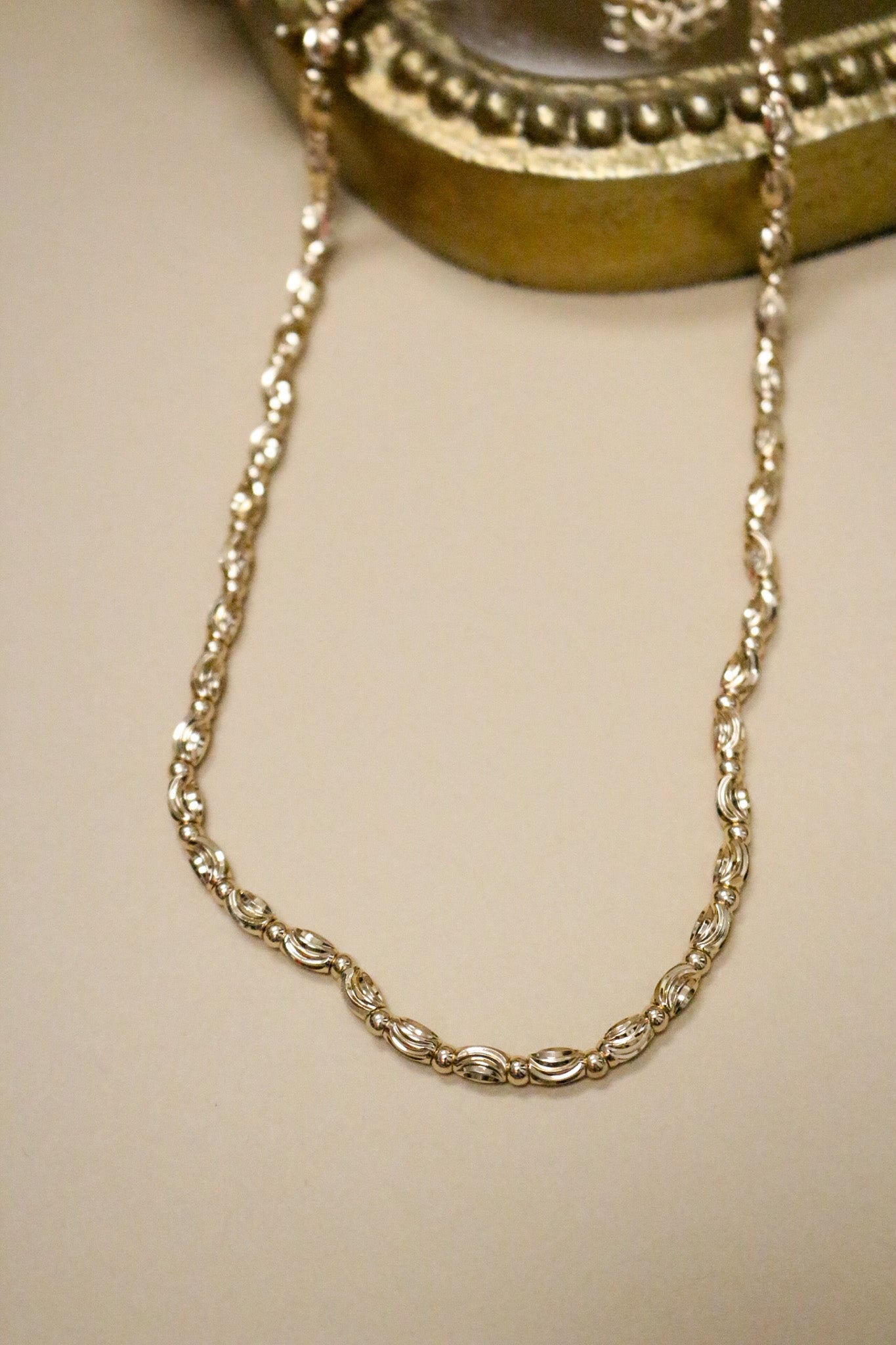 Gold Textured Oval Beaded Chain 16"-18" Necklace