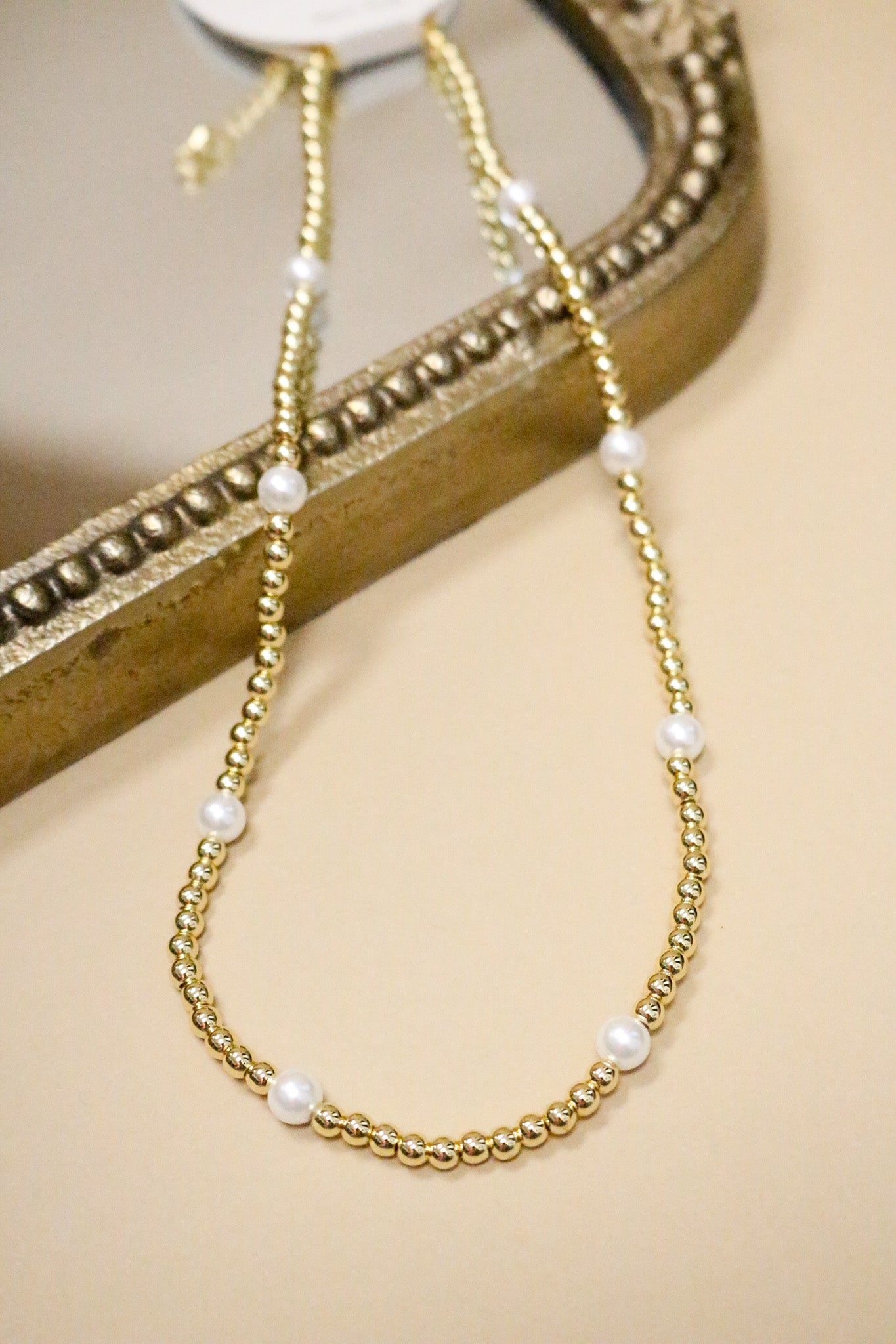 Waterproof Stainless-Steel Gold 4MM Beaded Pearl 16"-18" Necklace