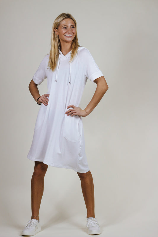 Can't Leave Without It White Hoodie Dress