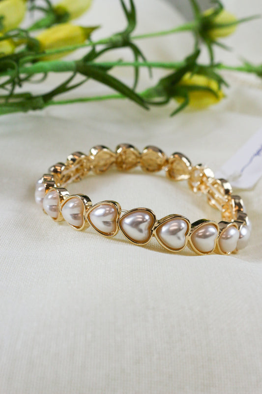 Pearl Heart Gold Outline Stretch Bracelet