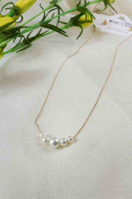 Water Resistant Gold Chain Graduated Pearl Necklace