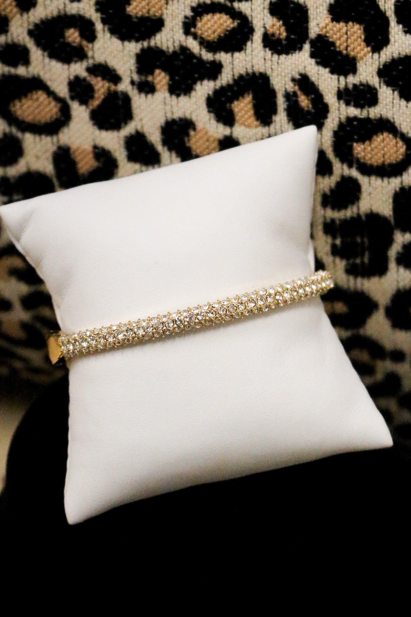 Rhinestone Gold Hinged Bangle Bracelet