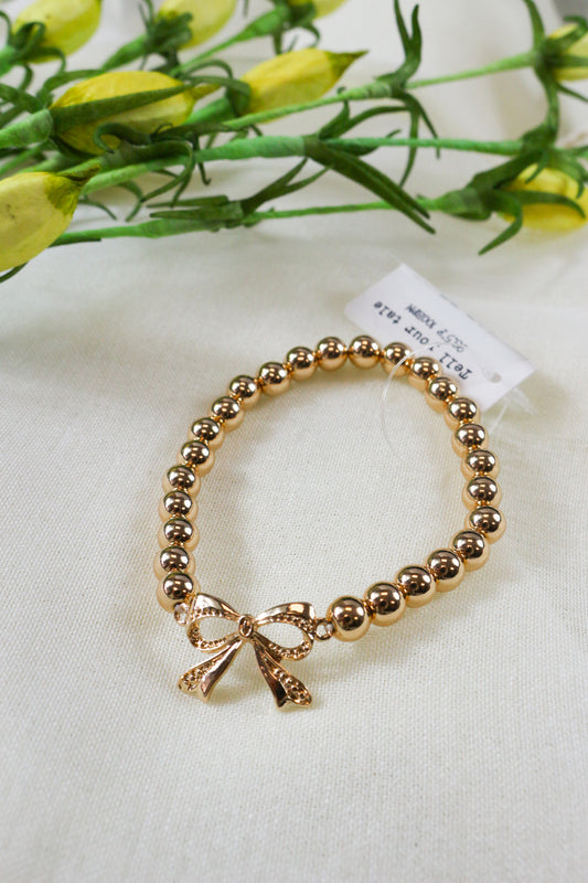 Gold Beaded Bow Bracelet