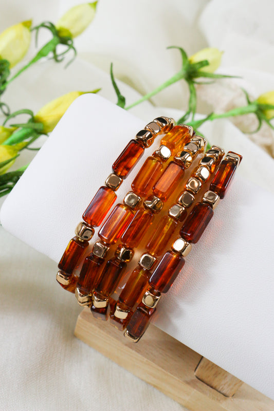 Set Of 5 Stretch Beaded Bracelet -3 Colors