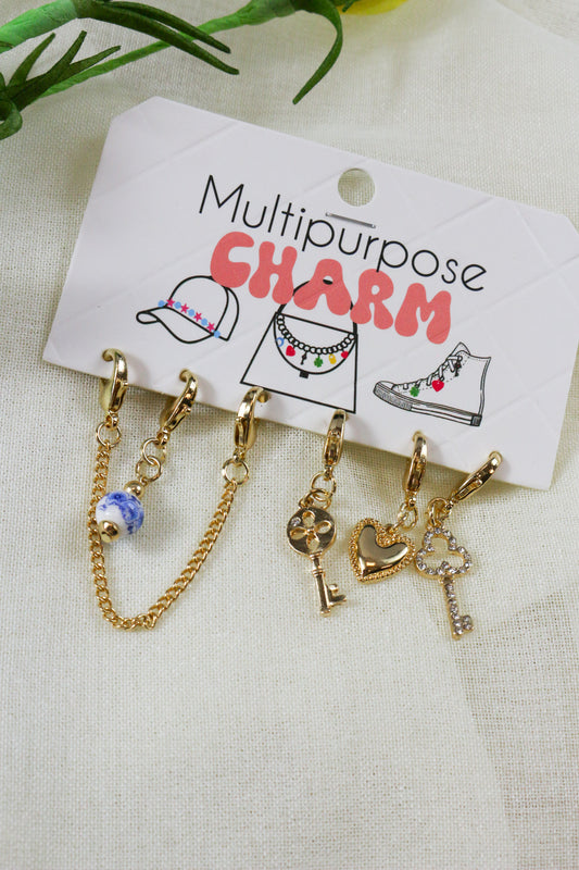 Gold Heart Set of 6 Bag Charms