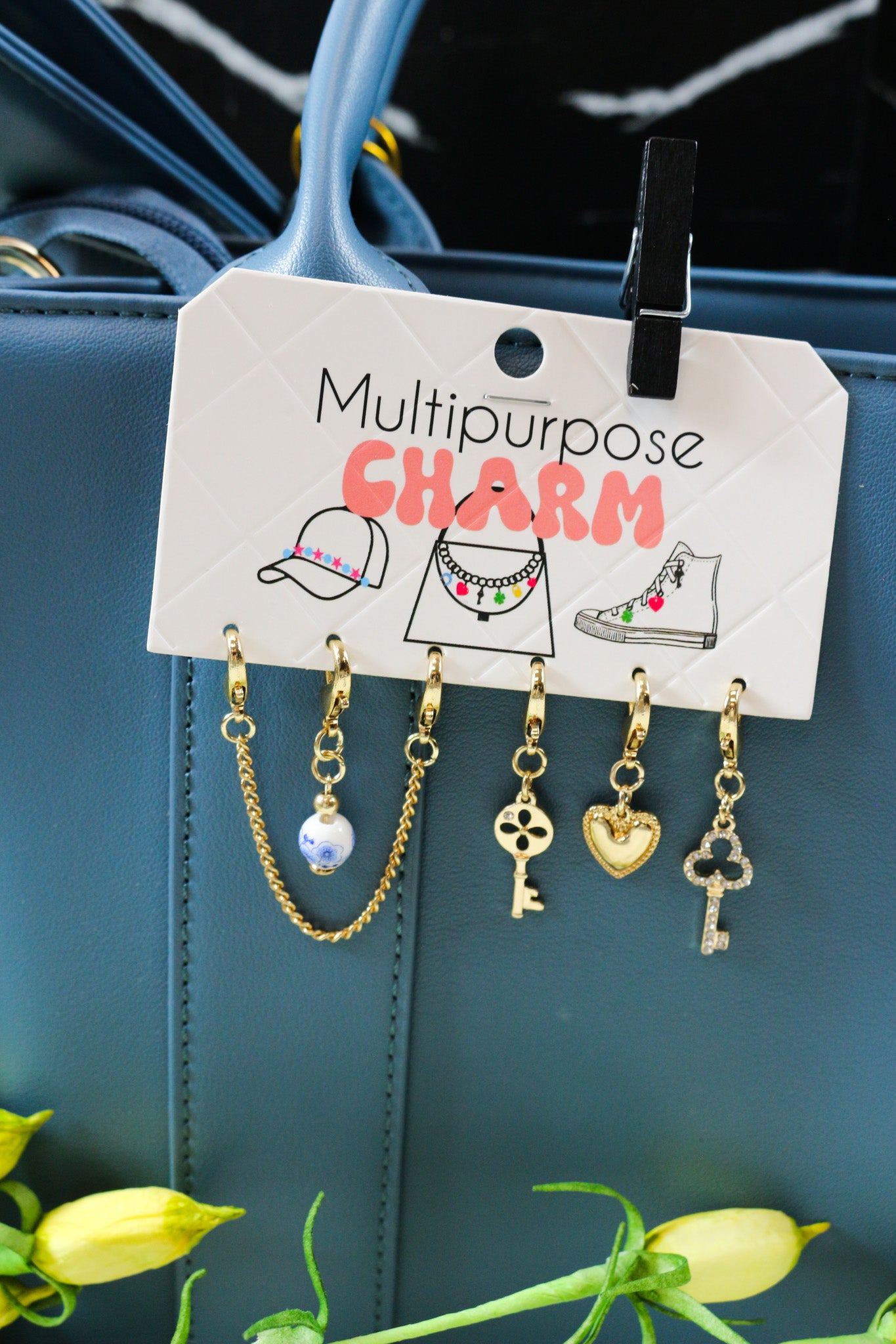 Gold Heart Set of 6 Bag Charms