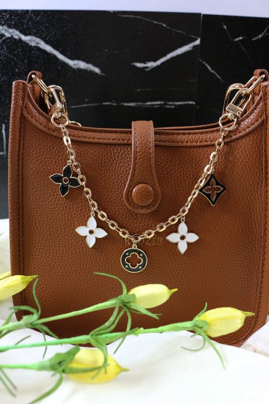 Black White Clover Gold Chain Purse Charm