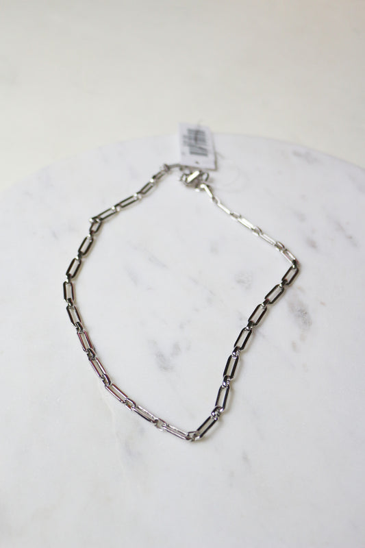 Silver Paper Clip Chain Necklace - Water Resistant