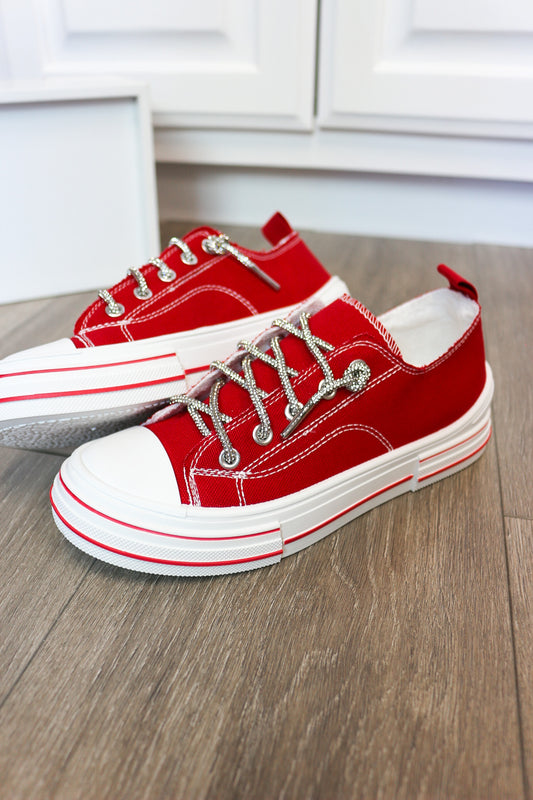 Aman Red Rhinestone Lace Sneakers