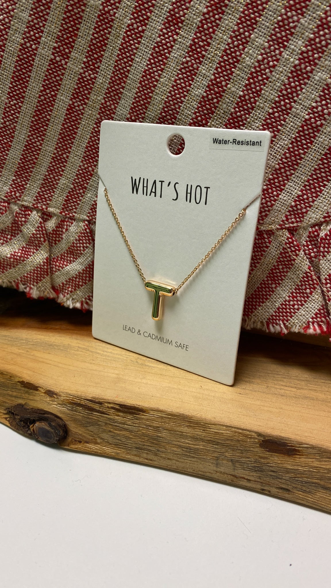 Initial Bubble Letter Water Resistant T Gold Necklace – Dales