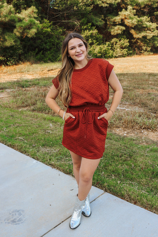 Listen To Your Heart Rust Floral Dress