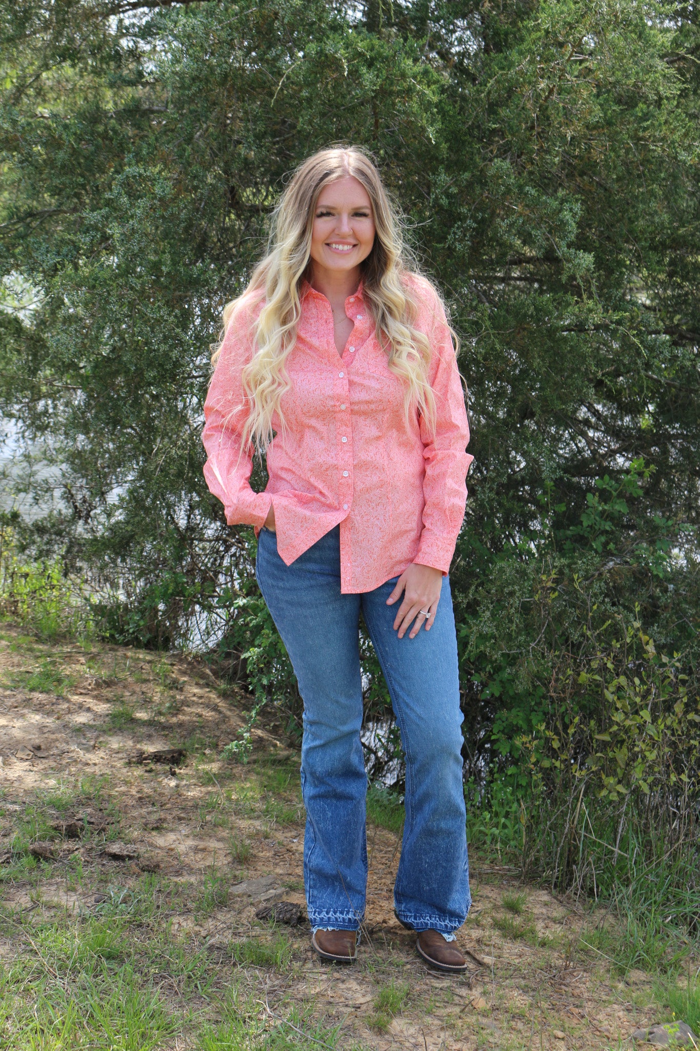 Cinch Women's Floral Coral Button Down Shirt