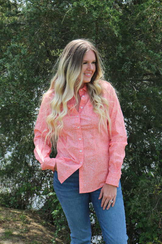 Cinch Women's Floral Coral Button Down Shirt