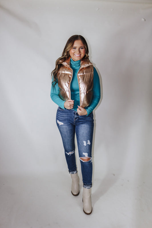 Time For Greatness Light Teal Turtle Neck Top