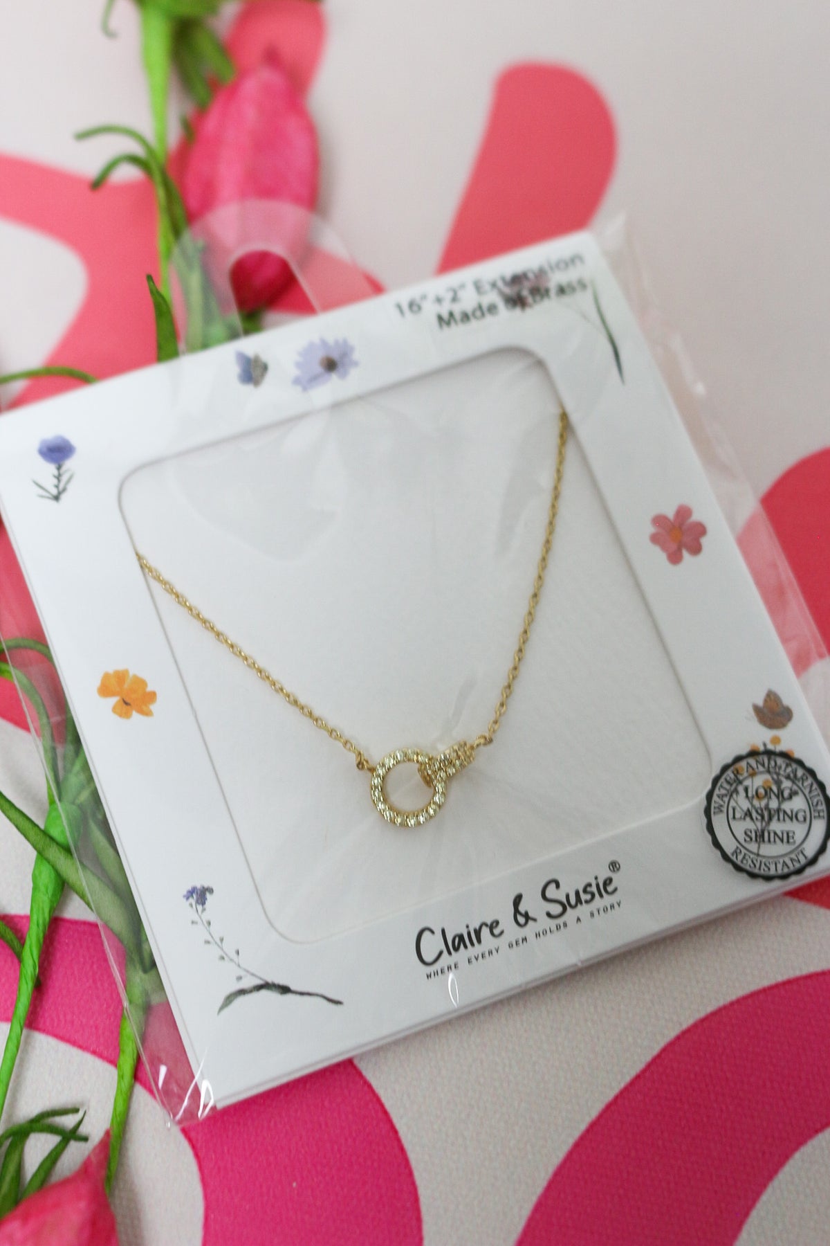 Gold Interlocking CZ Circle 16 inch-18 inch Necklace