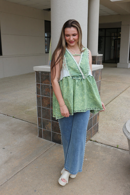 Easy To Impress Tea Green Patch Top
