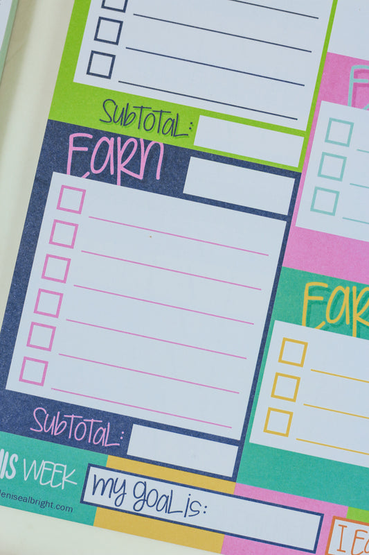 Earn & LearnÂŽ Kids Money Management Chore Chart Pad