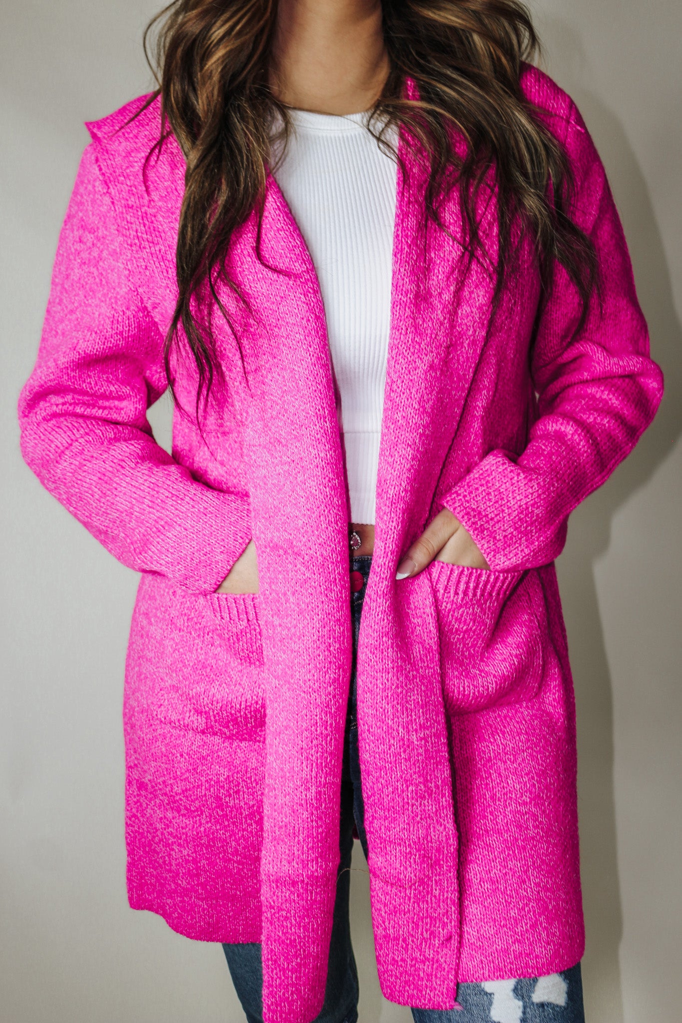 All Is Calm Hot Pink Cardigan With Hoodie