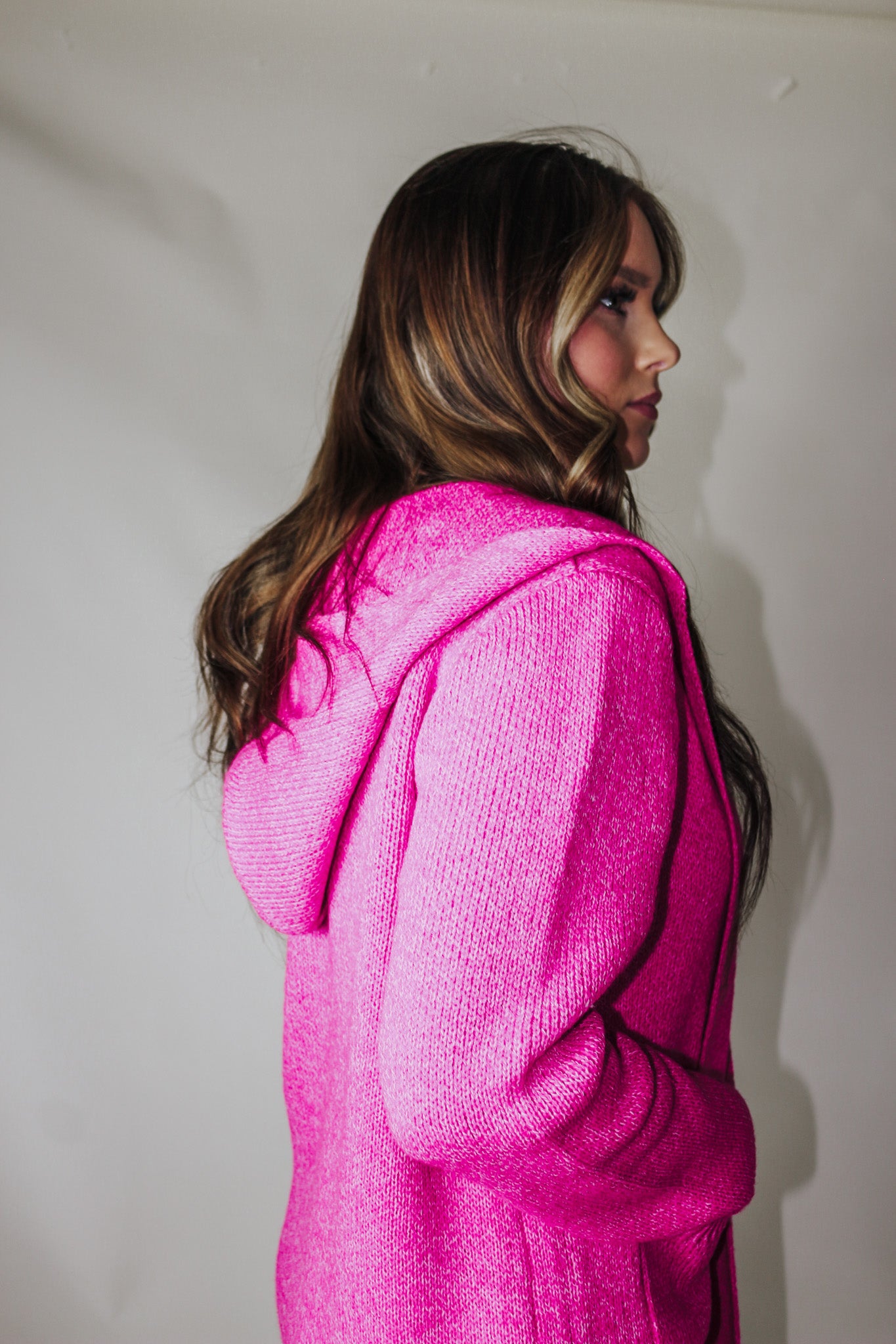 All Is Calm Hot Pink Cardigan With Hoodie