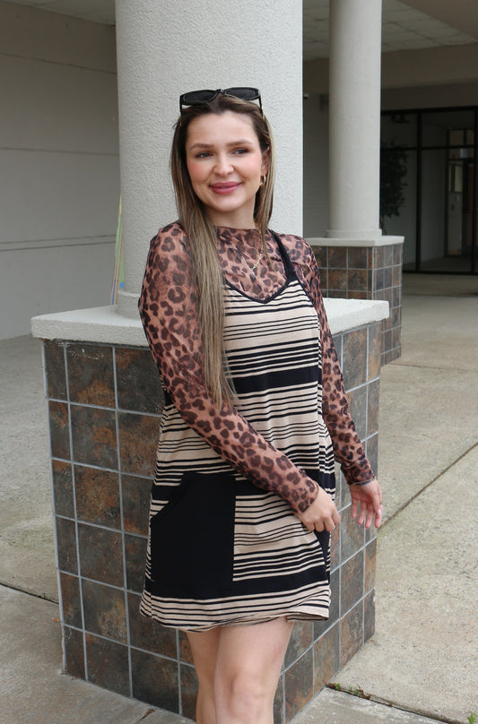 Vibes In The Air Black Mocha Stripe Dress