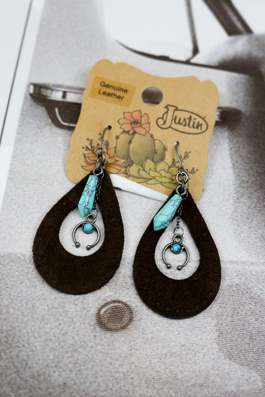 Justin Women's Leather Tooled Turquoise Earrings