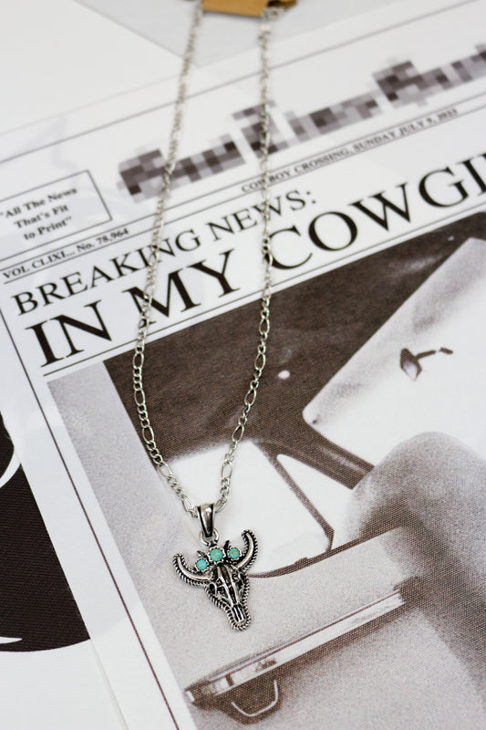 Justin Women's Skull & Turquoise Crown Pendant Silver Necklace