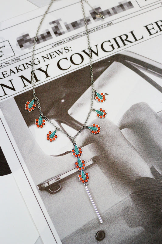 Justin Women's Turquoise Coral Stone Silver Necklace