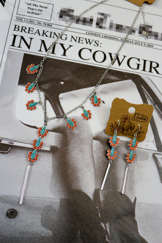 Justin Women's Turquoise Coral Stone Silver Earrings