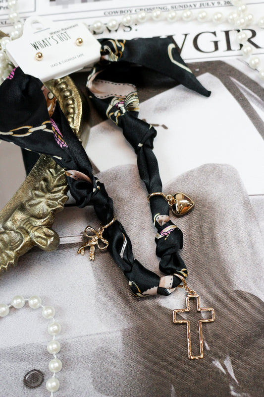 Gold Accent Knotted Scarf Necklace -2 Colors