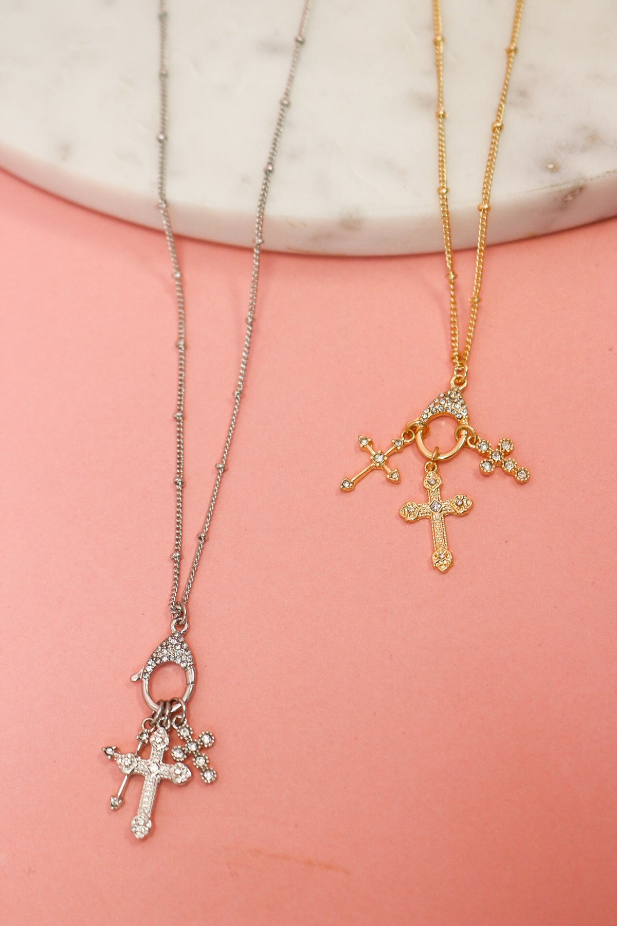 Gold Rhinestone Cross Toggle 16 inch-18 inch Necklace
