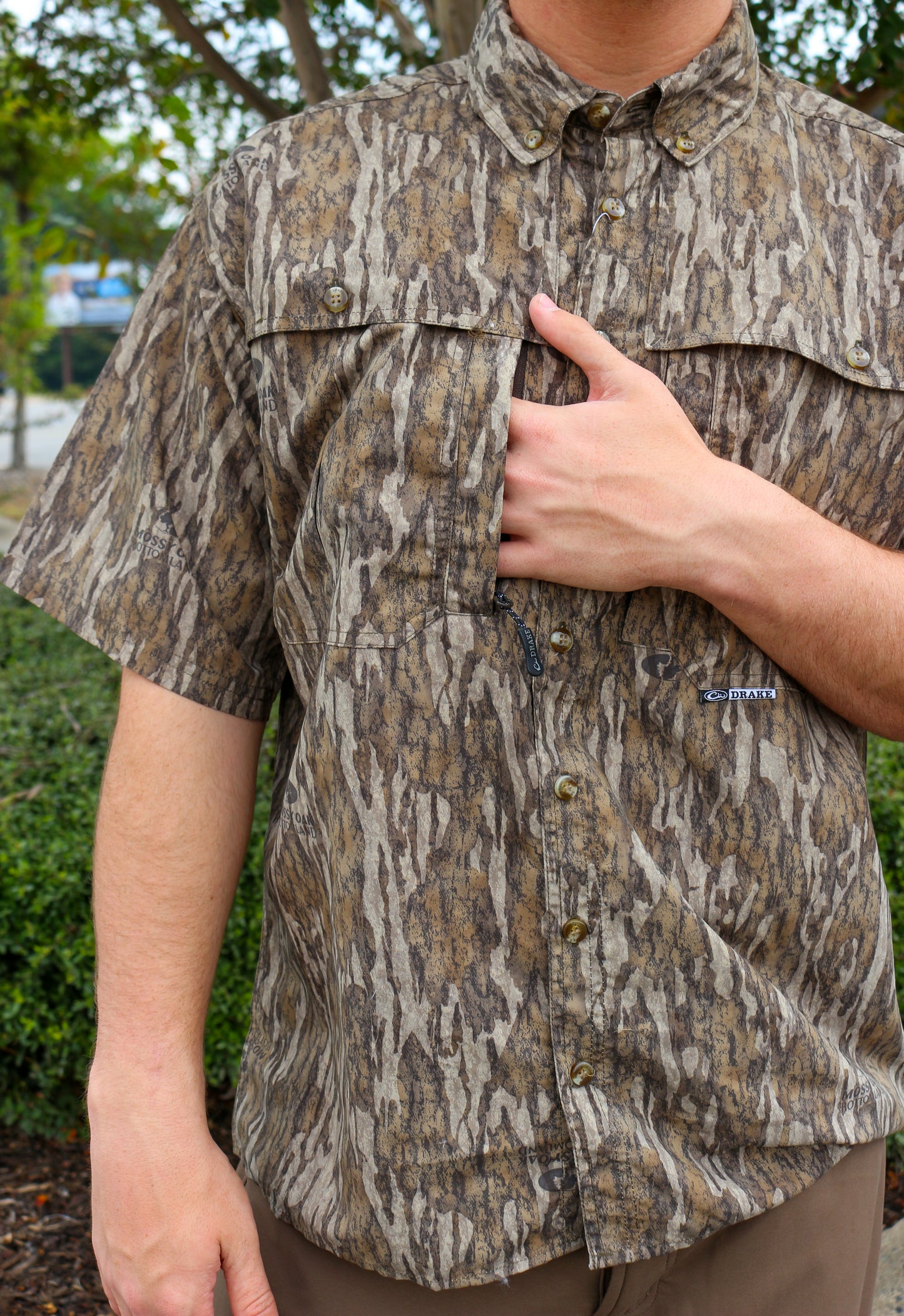 Drake Camo Bottomland Vented Wingshooter's Short Sleeve Button Down