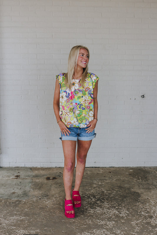 Spill The Tea Lime Floral Blouse