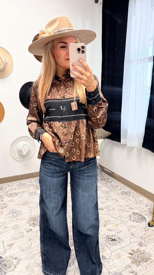 A Bit Lucky Brown Horse Shoe Blouse