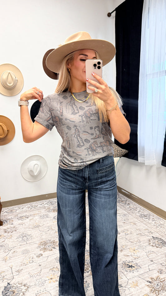 Teach Em Young Grey Western Tee