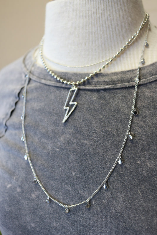 Blazin Roxx Lighting Bolt Silver Earring & Necklace Set