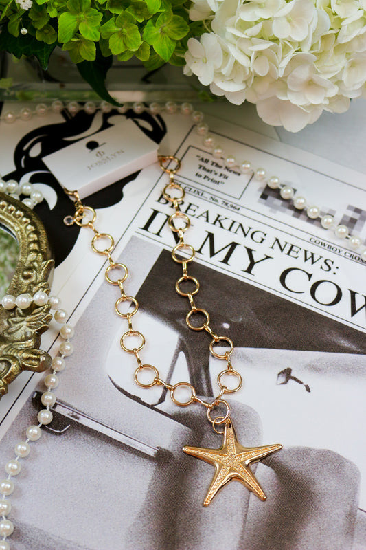 Gold Puffy Star Chain Necklace