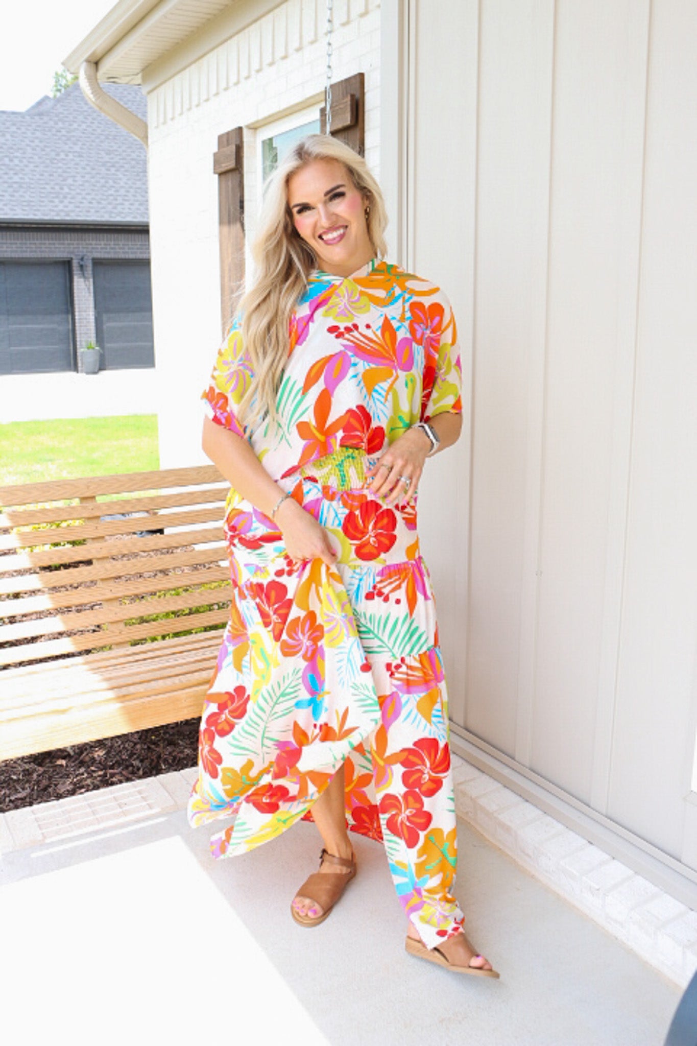 Ellie Palm Spring Floral Tiered Maxi Skirt