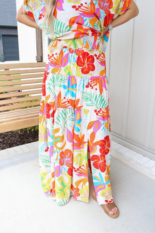 Ellie Palm Spring Floral Tiered Maxi Skirt