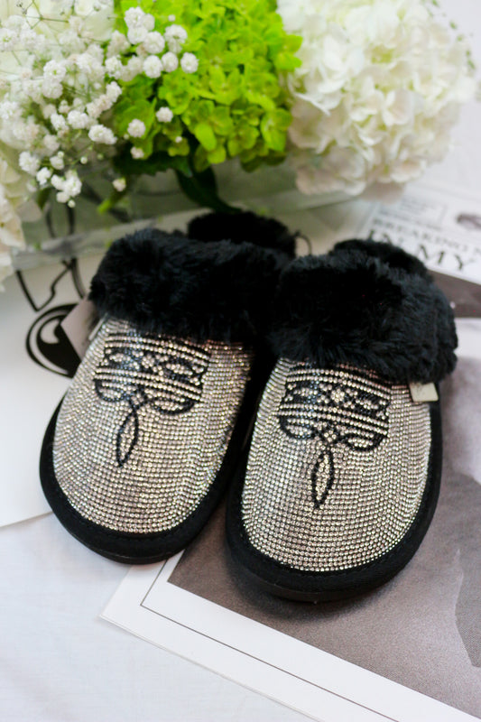 Women's Alexis Black Rhinestone Western Slippers