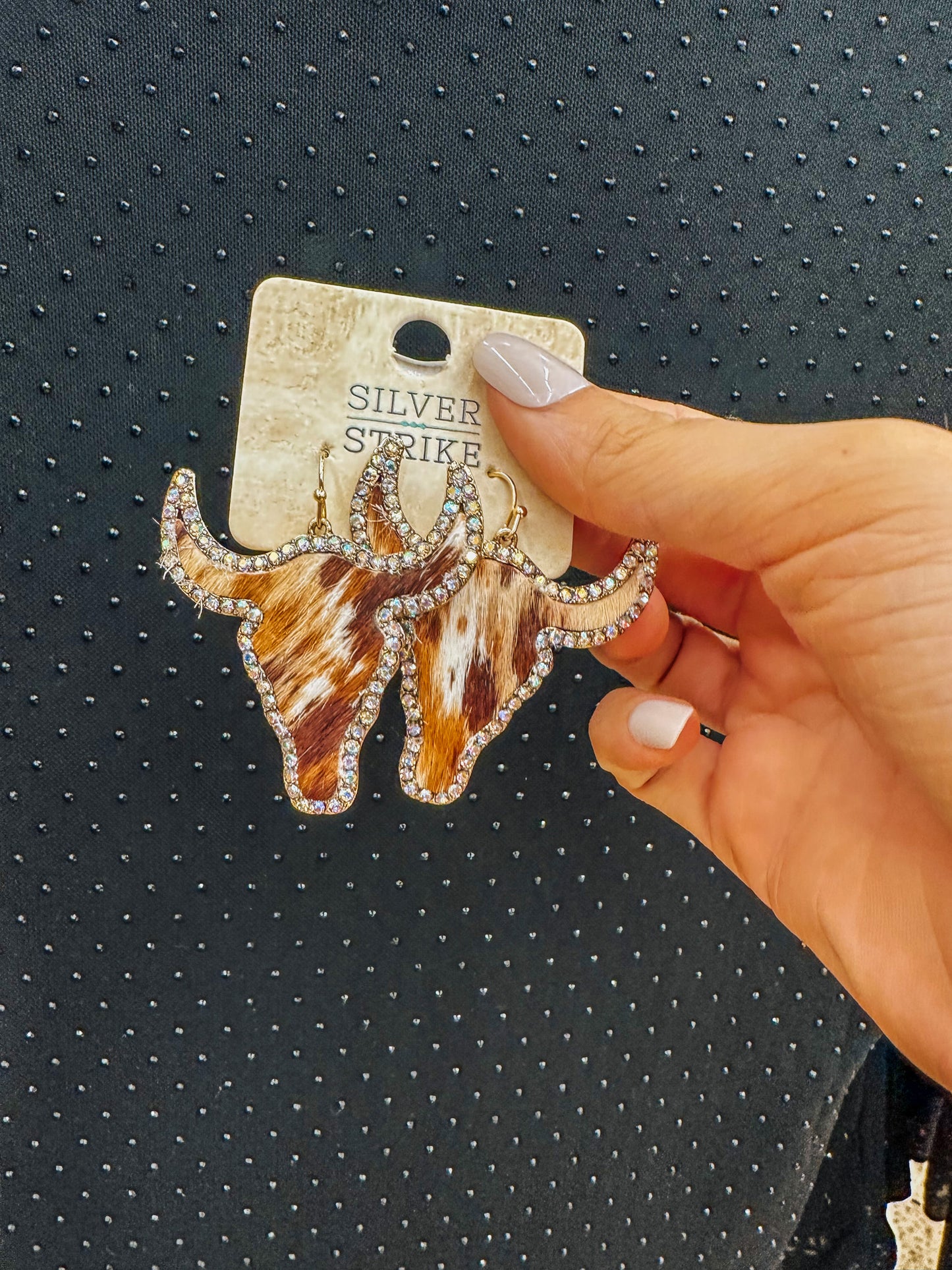 Brown Cowhide Rhinestone Earrings