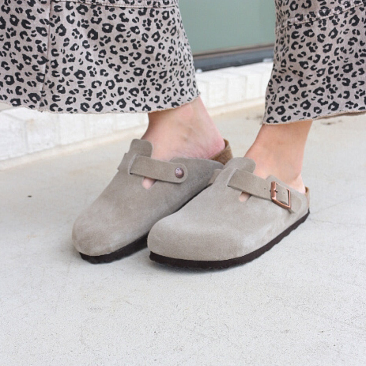 Boston Soft Footbed Taupe Suede Leather Slip On by 