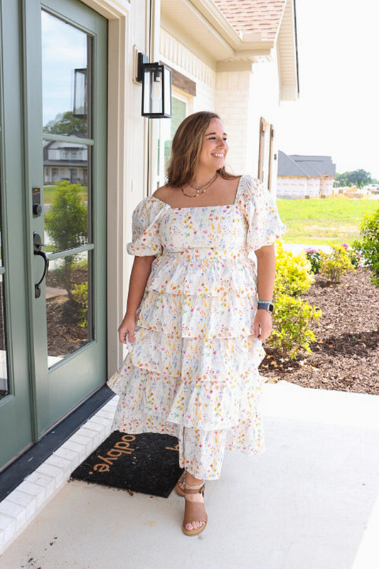 Spring Attention Ivory Floral Midi Dress