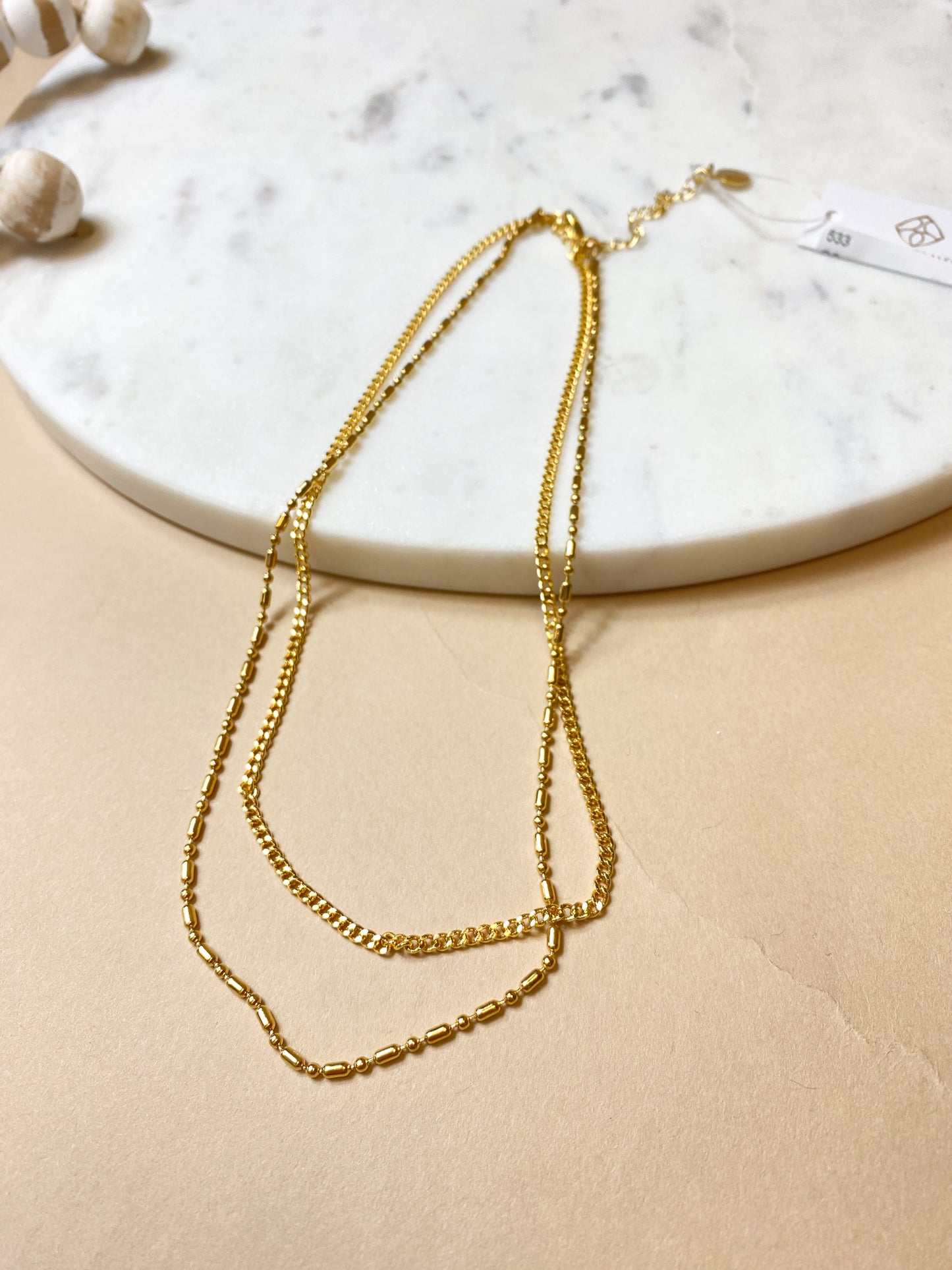 Gold Double Barrel Layered Necklace - Water Resistant