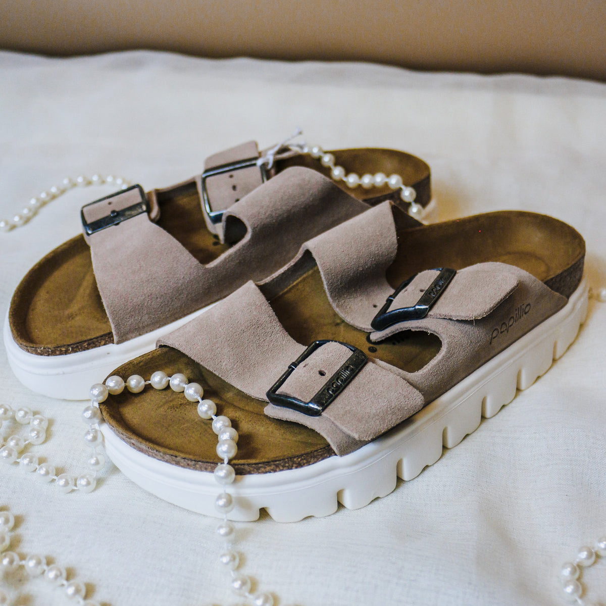 Warm Sand Arizona Chunky Suede Leather Platform Birkenstock  display picture 1