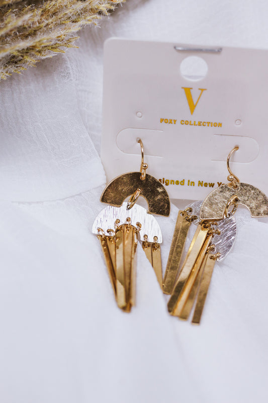 Gold Silver Half Moon Layered Earrings