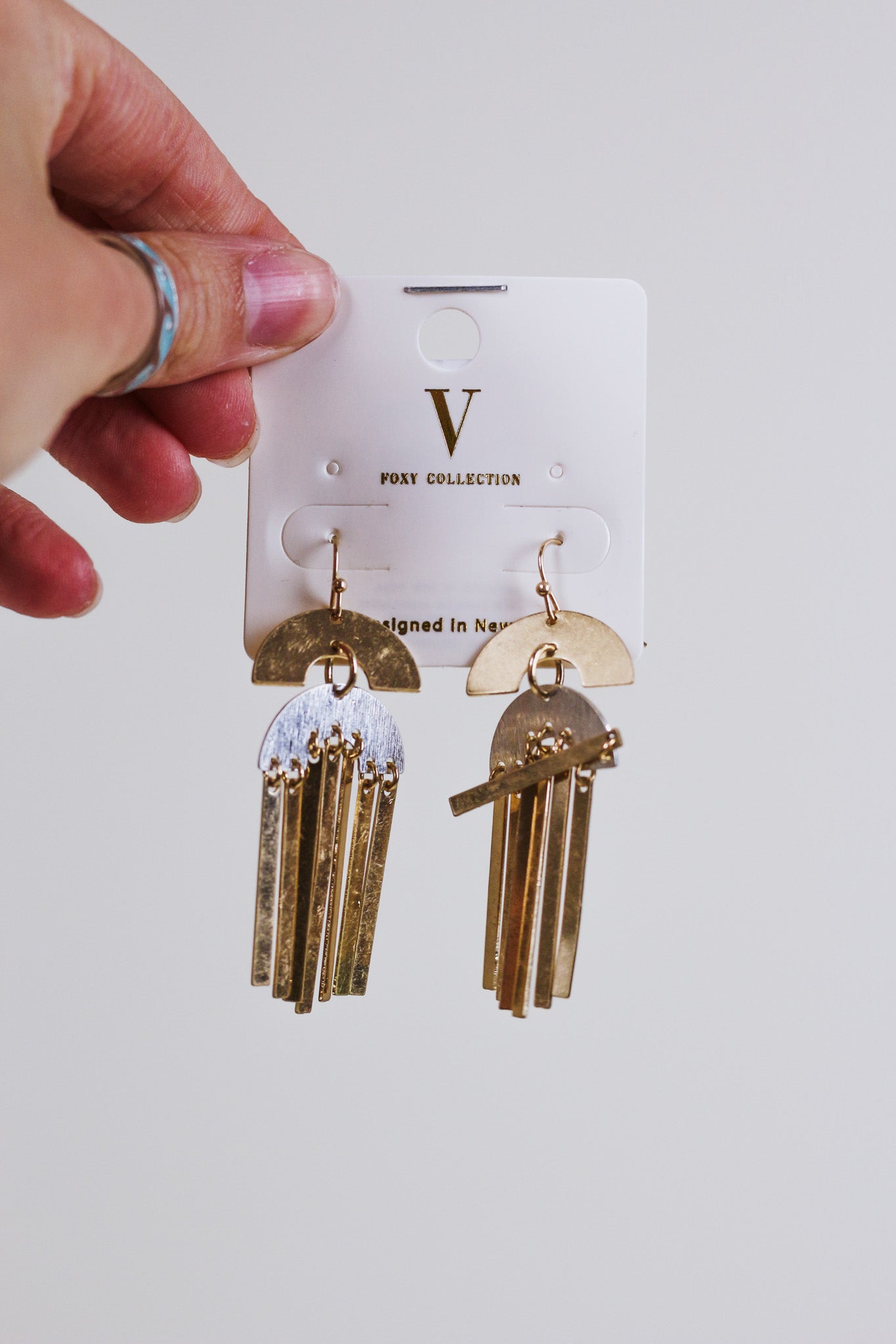 Gold Silver Half Moon Layered Earrings