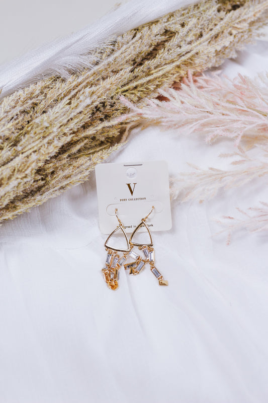 Triangle Geometric Clear Stone Drop 2" Earrings
