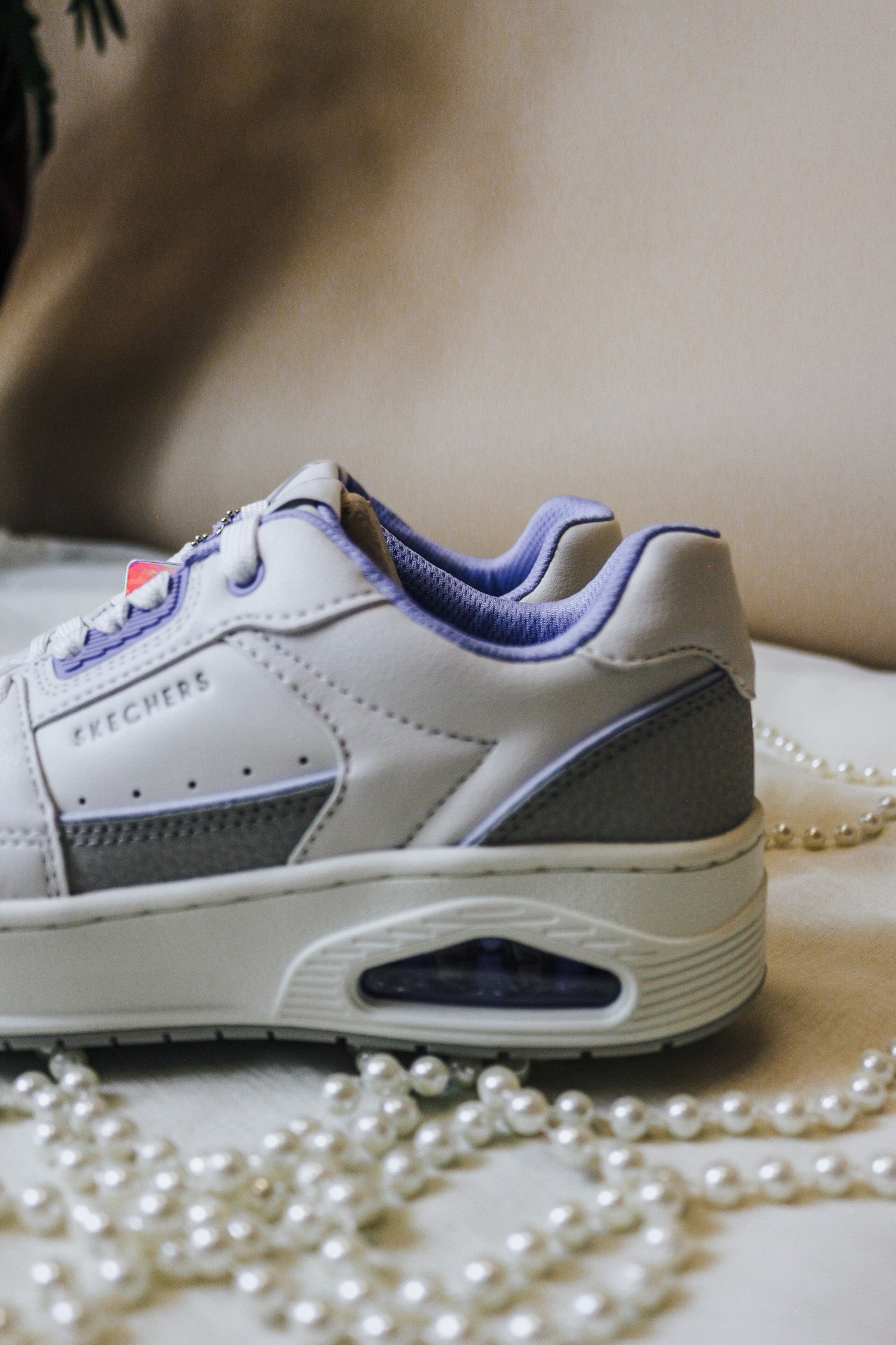 Uno Court White Lavender Style Sneaker By Skechers