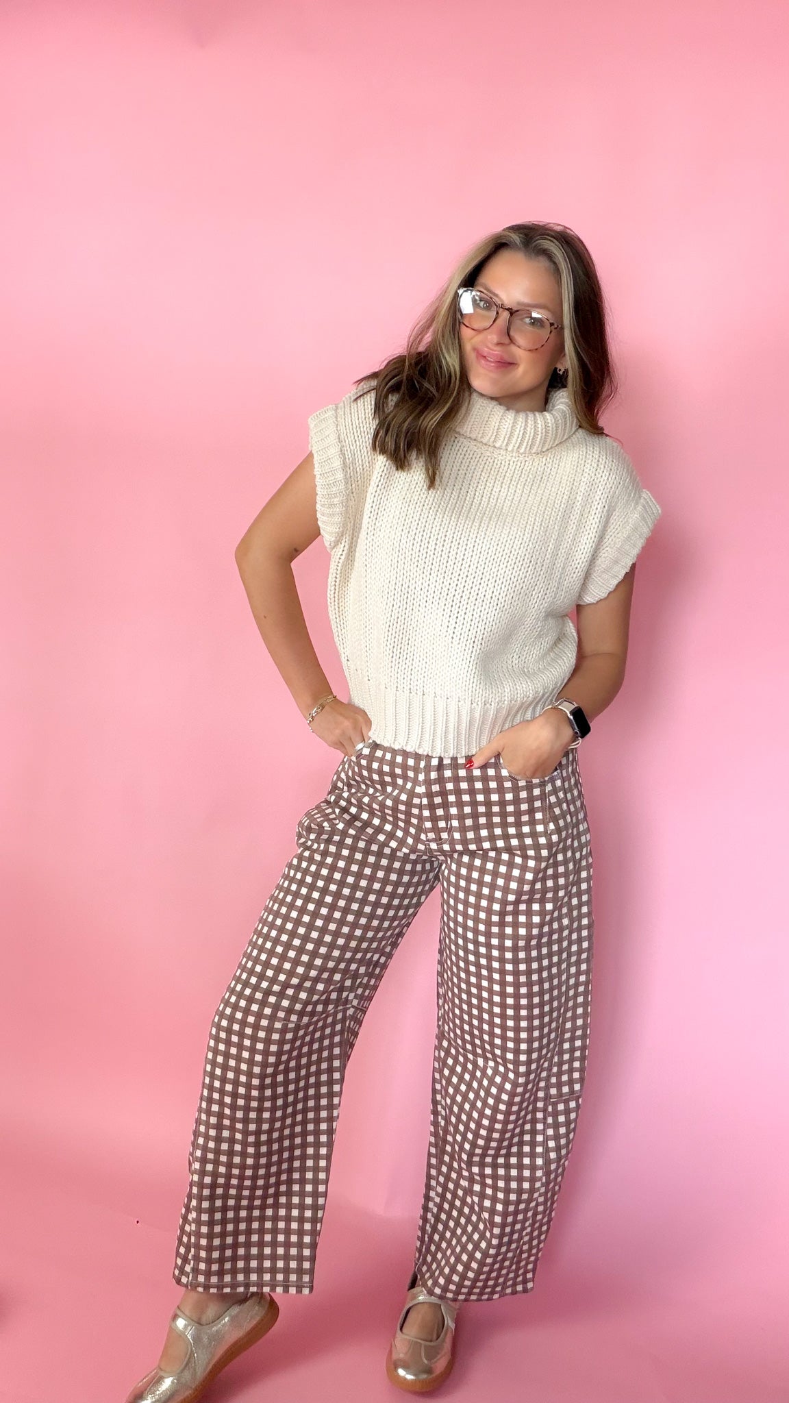 Cream chunky knit turtleneck sweater with short dolman sleeves