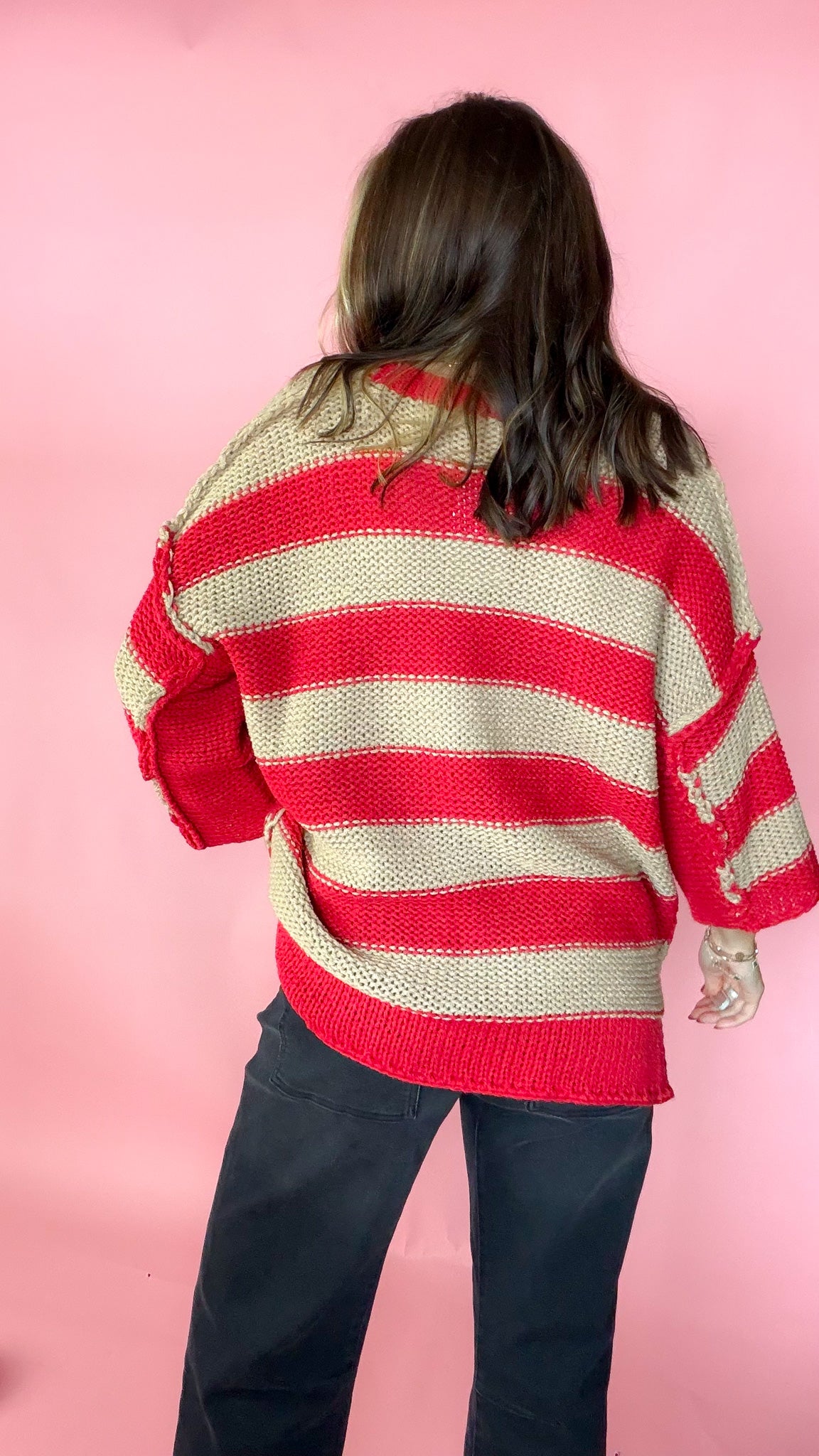 Autumn Mood Red Taupe Stripe Sweater
